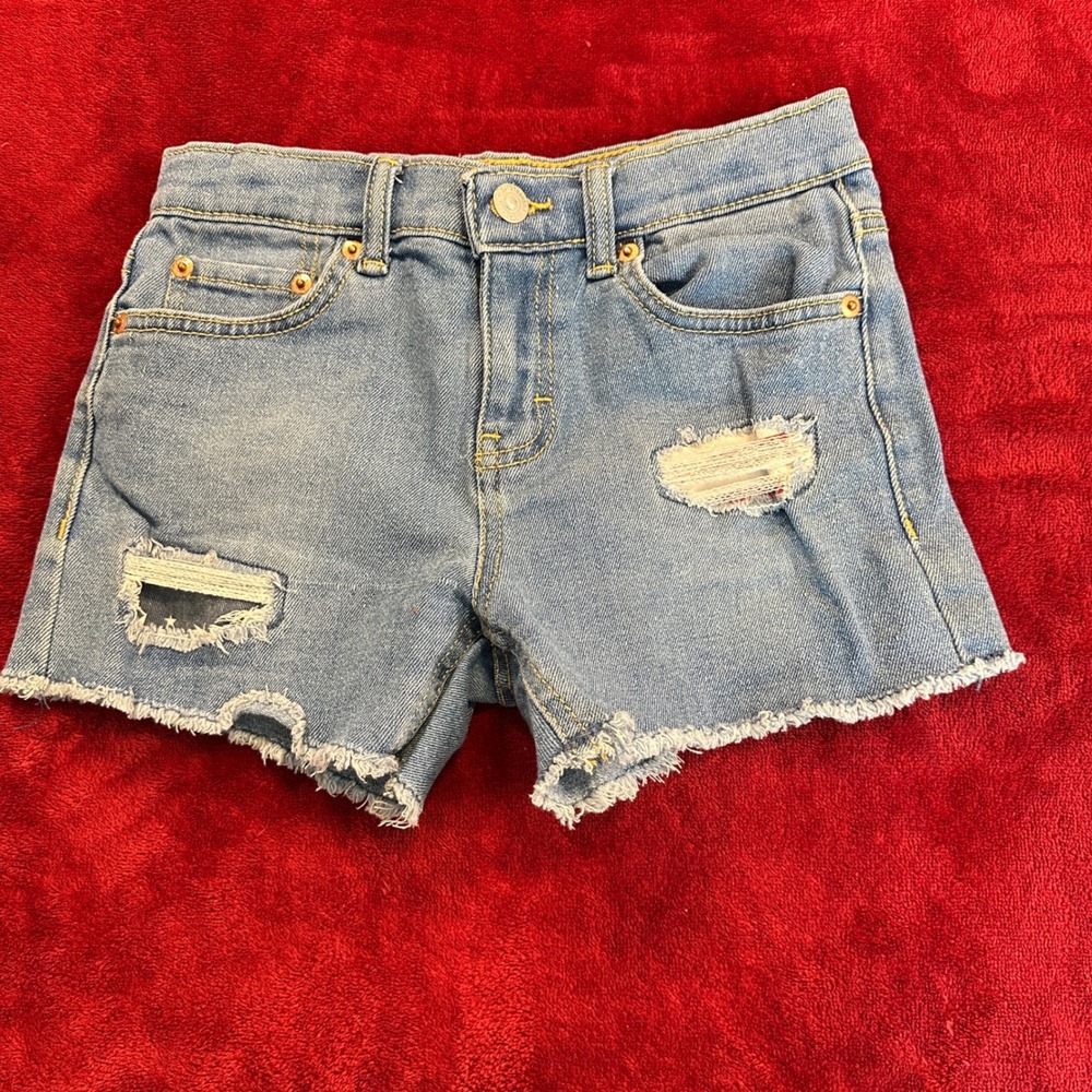 Levis Girls Girlfriend Shorts Light Wash Distressed Flag Size 10 Reg